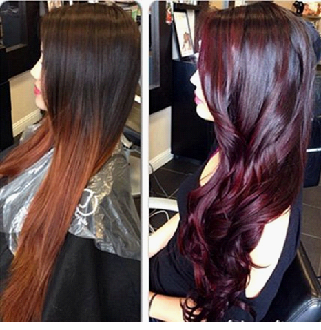 Окрашивание волос в вишневый цвет