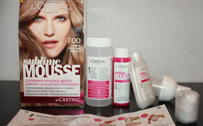 Краска для волос Лореаль Мусс укомплектована достаточно, чтобы обеспечить своей обладательнице максимальный результат