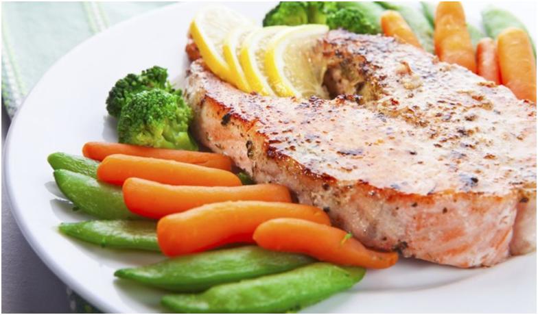 Тарелка с рыбой и овощами