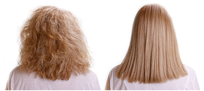 До и после выпрямления волос