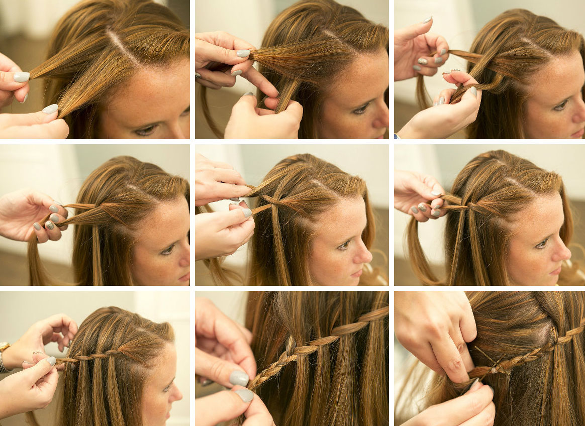 плетение косички водопад